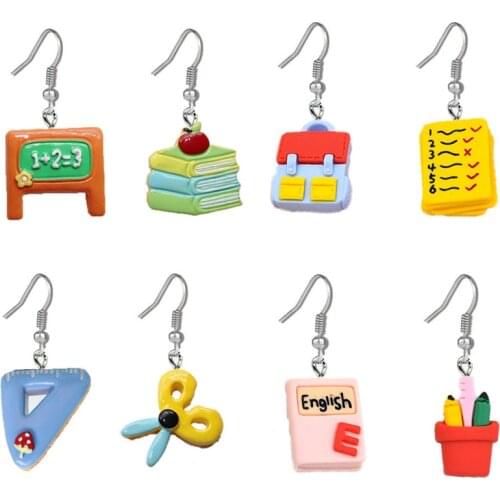 S925Silver Funny Test Paper Pencil Bag Stationery Hypoallergenic Earrings Womens Creative Jewelry Gifts for Teacher/Classmates