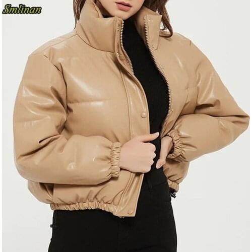 Smlinan Autumn Winter Pu Lether Jacket Women Cotton Padded Coat Female Motorcycle Biker Black Leather Jacket Woman Outerwear