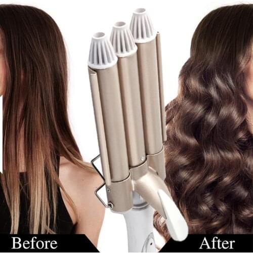 KM-1010 Hair Curler Three Tubes Water Ripples Wear-Resistant Professional Hair Curler Electric Curling Iron for Home