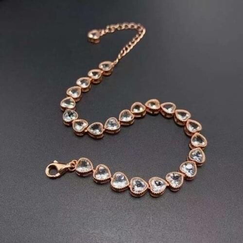 Elegant romantic heart Peach natural light blue Aquamarine Bracelet Natural gemstone bracelet S925 silver women party jewelry