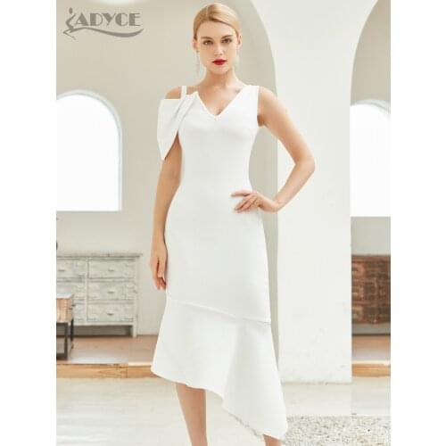 Adyce New Summer Women White Bodycon Bandage Club Dress Sexy V Neck Short Sleeve Mermaid Celebrity Runway Party Dresses Vestidos