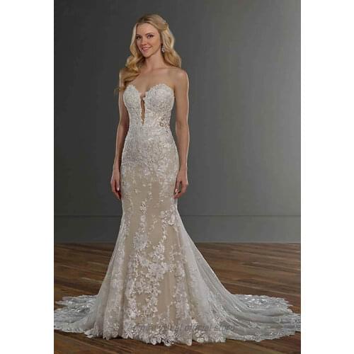 Wedding Dress Mermaid Sweetheart Neckline Sleeveless Lace Appliques Elegant Floor-Length With For Party Plus Sizes Bride Gown
