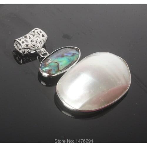 Beautiful Natural White Conch & Abalone Shell Irregular inlaid Bead Pendant 1PCS