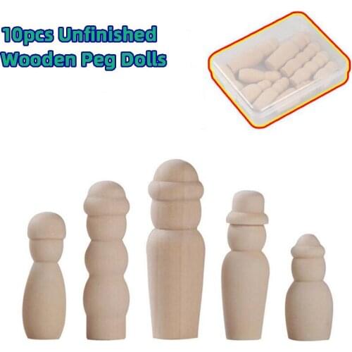 10pcs Family Members Group Unfinished Wooden Peg Dolls DIY Wedding Home Decor Kids Painted Toy Hand-made Birthday Creative Gift