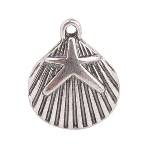 100PCS Antiqued Silver Color Starfish Shell Charms #92241