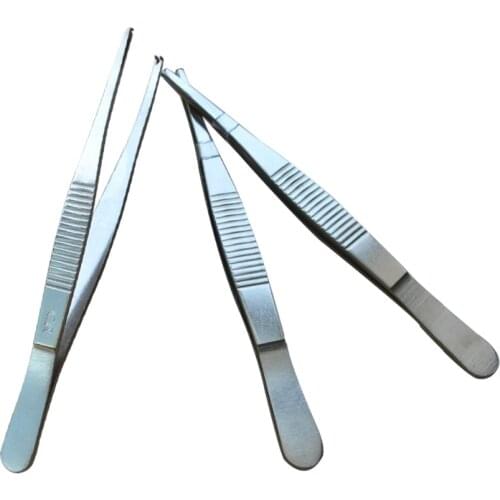 100pcs Industrial Tweezers Toothed Hook Forceps Stainless Steel Medical Toothed Tweezers Clamp Alcohol Cotton Ball W/ Teeth Acid