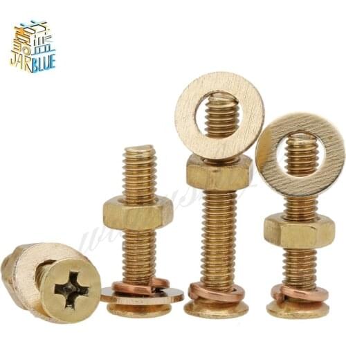 2-20Pcs M3 M4 M5 M6 M8 Copper countersunk screw nut set/copper Cross flat head combination screw/all copper flat pad Spring