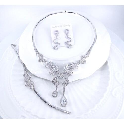 2021 NEW FASHION shinning retro crystal CZ zircon necklace earring bracelet wedding bridal banquet dinner dressing jewelry set