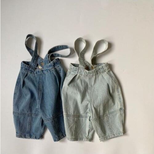 2021 New Stlye Girls Boys Denim Overalls Summer Cotton Fashion Kids Pants 1-6t CY210