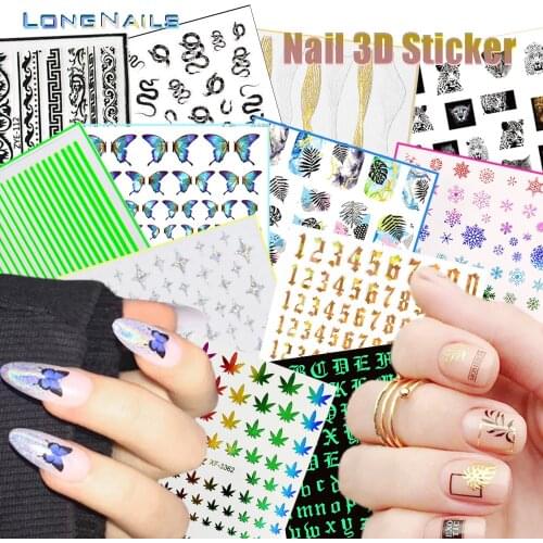 10%off (3pcs) Nail 3D Stickers Luxury Lines Wave 126styles Ultra-thin Design Snake Butterfly Goth123 Adhesive DIY Sticker 7*9cm