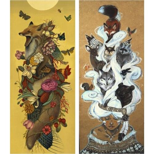 5D Diamond Painting Resin Mosaic Fox Flower Girl Whole Picture Full Square Drill Diamond Embroidery Animal Needlework