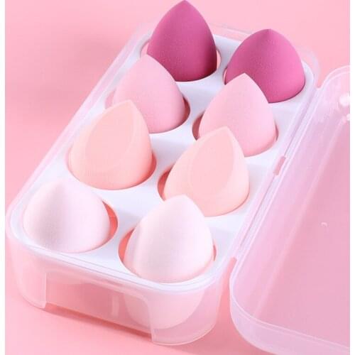 8pcs Gourd Water Drop Makeup Puff Set Womens Beauty Sponge Cosmestic Egg Tool Set Wet and Dry Use with Storage Box