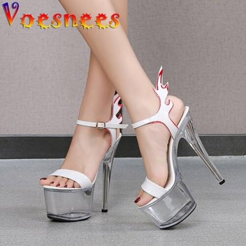 Voesnees 17CM Super High Heel Women Sandals Summer New Transparent Platform Stiletto Shoes Flame Modeling Model Show Heels Shoes