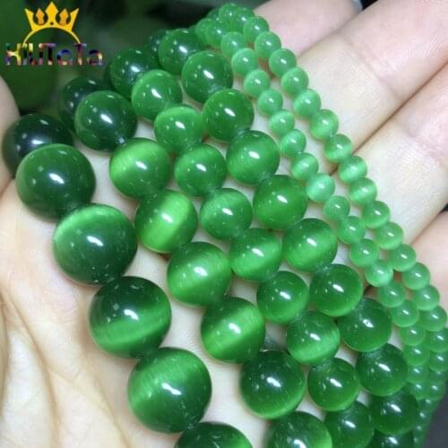 4-12mm AAA Dark Green Cat Eye Beads High Quality Smooth Round Loose Beads For Jewelry Making Opal Stone DIY Charm Bracelets 15"
