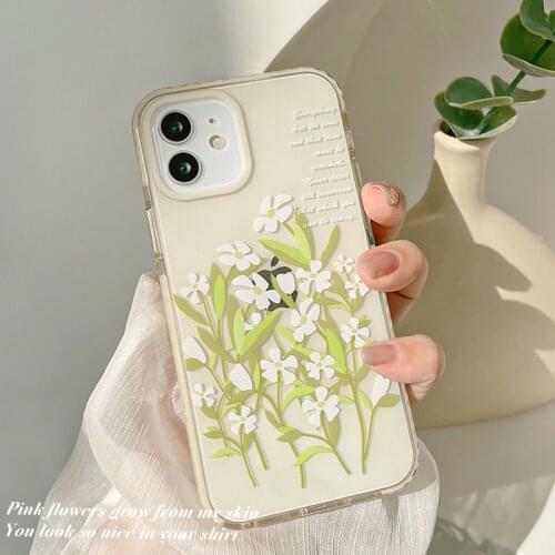 Retro Wildflowers Daisy bouquet White flowers Phone Case For iPhone 11 12 Pro Max Xs Max XR Xs 7 8 Plus X 7Plus case Cute Cover