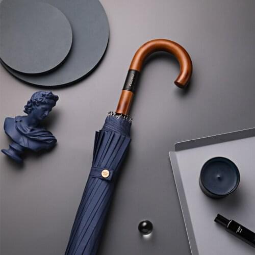 Business Long Handle Umbrella plus-Sized Large Reinforced Thickened Straight Umbrella Large Oversized Hook Wooden Handle