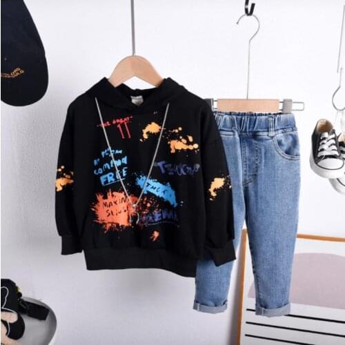 Kids Clothes Spring Autumn Children Doodle Hoodies Long Sleeve 2pcs Boy Baby Sets Cotton Casual Boys Clothing Sets 2-7Year