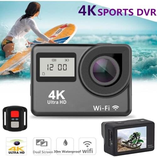 4K Ultra HD Action Camera Touch Double LCD WiFi 16MP 170D 30m Go Waterproof Pro Sport DV Helmet Video Camera With Remote Control