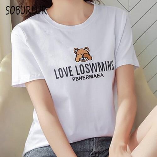 SOBURLUR 2021 Summer New Anime Womens T-shirt Casual Short sleeve T-shirts LGirls Lady Crop Top Woman Shirt Blousas Solid color