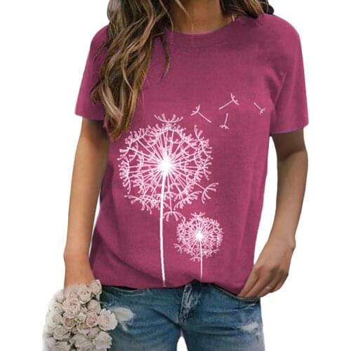 T shirt Women Casual Solid Color Short Sleeve woman tshirts O Neck Dandelions Print Loose T-shirt топ женский женские футболки