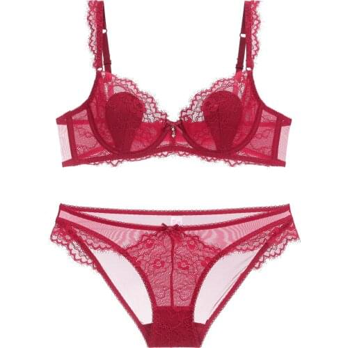 HOT underwear women sexy lace new bra set deep-v thin solid color comfortable push up bra set plus size