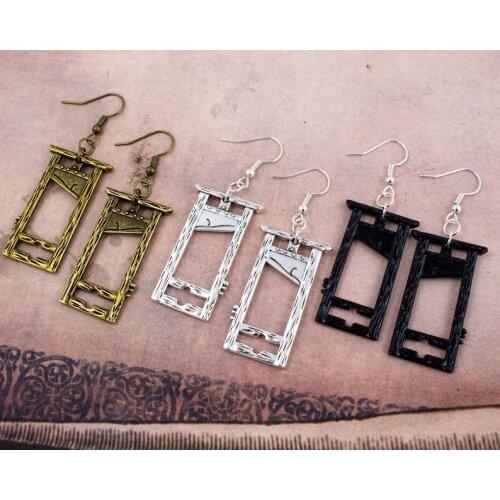 Goth Black Bronze Silver Colour Guillotine Earrings History Macabre Jewelry Gothic Grunge Medieval Dark Academia Fashion Novelty