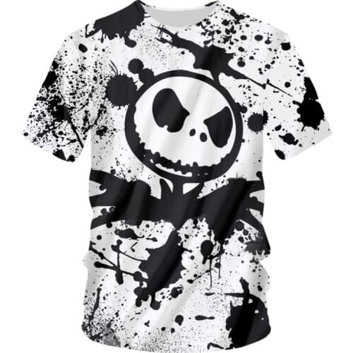 IFPD EU Size Men Clothes Summer Black White Skull Printed Short Sleeve T-shirt 3D Print Plus Size Casual Breathable Funny Shirts