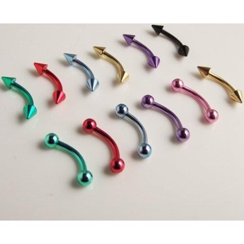 2 Pieces 16Gx8x3mm Stainless Steel Eyebrow Ring Micro Bent Barbell Colorful Ball Spike Eye Nail Rings Body Piercing Jewelry