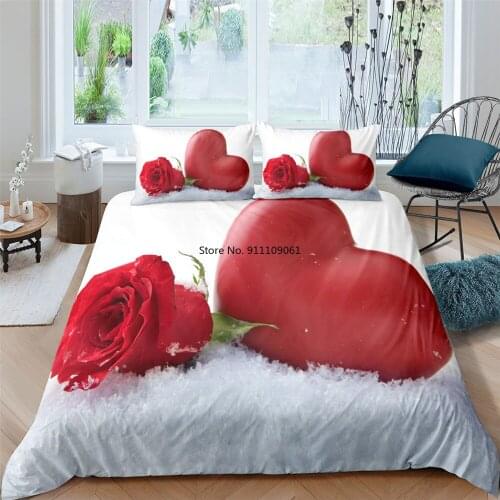 Wedding Gift Rose Valentines Day Bedding Set 2/3Pcs Duvet Cover & Pillowcase(s) 3D Printed Quilt Cover Home Textile Gift