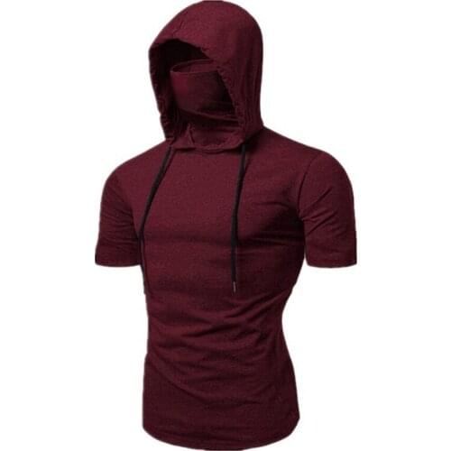 Summer Funny Tops Mens Mask Button T shirt Sports Vest Hooded Splice Large Open-Forked T-shirt Male Oversized Vest