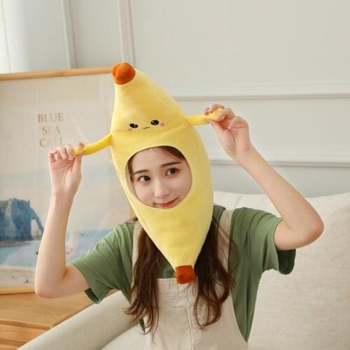 Cute Cartoon Expression Banana Headgear Hat Plush Toy Doll
