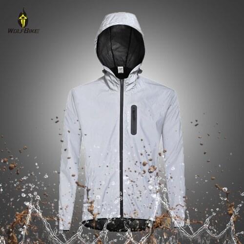 WOLFBIKE Full Reflective Windproof Cycling Jackets Waterproof Bicycle Wear for Night Riding Sports MTB Bike Windbreaker Coat