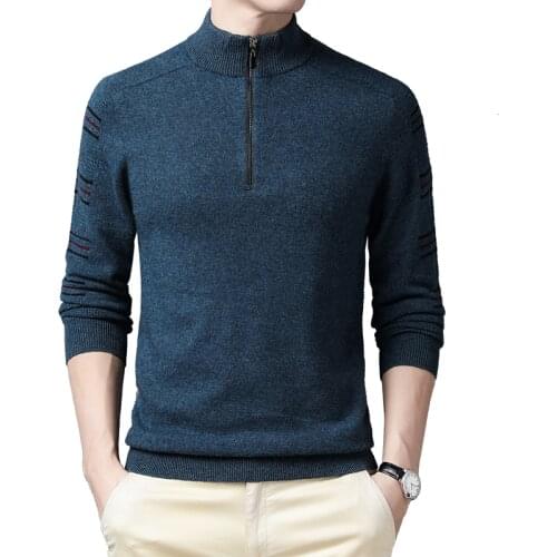 Man Pure 100% Wool Sweater Autumn Winter Zipper Cashmere Jumper Casual Male Turtleneck Wool Sweaters