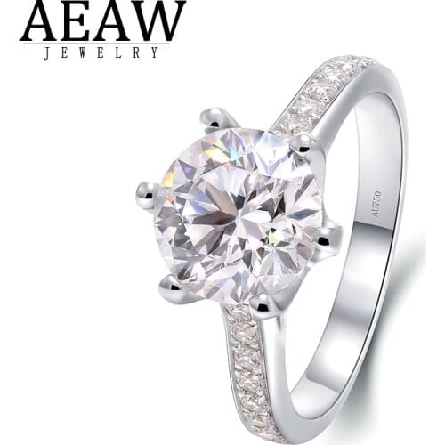 Real Solid 14K White Gold 2.0Carats Round Cut D Color VVS1 Moissaanite Diamond Rings for Women Luxury Engagement Ring