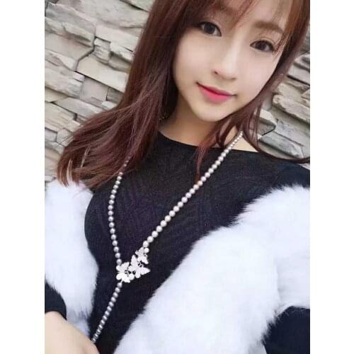 Natural 8-9mm white Pearl 10mm Purple shell Necklace 925 silver micro inlay zircon Butterfly Brooch clasp diy accessory jewelry