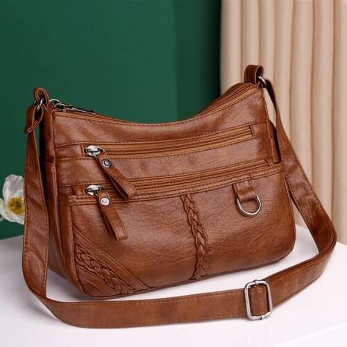 2021 new trendy fashion classic soft leather large capacity washing multi-layer single shoulder lady messenger bag and wallet