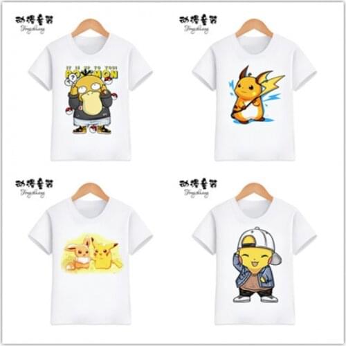 Pokemon Clothes Mens T-shirt Summer Short Sleeve Kids Shirt Boys Top Cartoons Girls Top Charmander Children Loose Fashion Tops