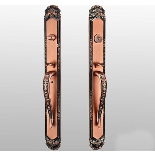Anti theft Antique style villa big double entry wood door lock with dummy handle