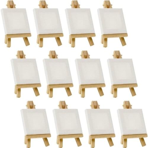 12PCS 8x8/10x10cm Mini Canvas Oil Painting Frame Table Board Art Supplies Quadrilateral Frame Painting Drawing Board with Easel