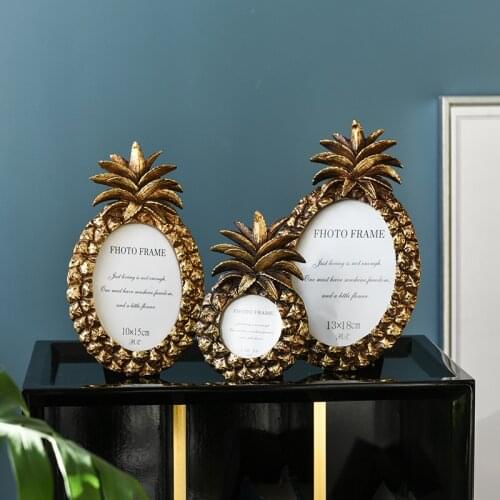 Handmade Vintage Golden Pineapple Photo Frame 3/6/7Inch Resin Picture Frame Home Decoration Geometric Picture Frames Ornaments