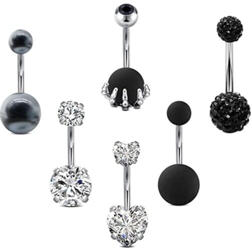 Sexy Button Rings Set Surgical Stainless Steel 14G CZ Navel Rings 3/8" 10mm Belly Piercing Barbell Body Jewelry for Women Girls