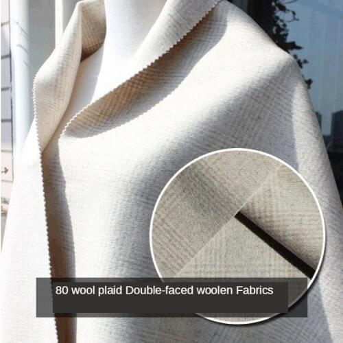 New light-colored plaid woolen retro smooth wool double-sided cashmere coat fabric 80% wool 20% polyester winter thickness 850g