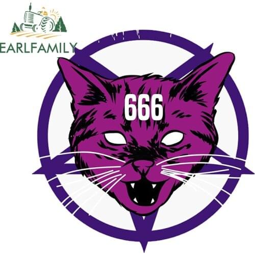 EARLFAMILY 13cm x 12.8cm for PURR EVIL CAT 666 Car Sticker Funny JDM Stickers Fashion Occlusion Scratch Car Styling 3D Decal