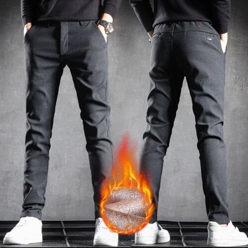 Warm Thicken Winter Pants Men Straight Regular Fit Black Trousers For Male Business formal trousers Suit Pants