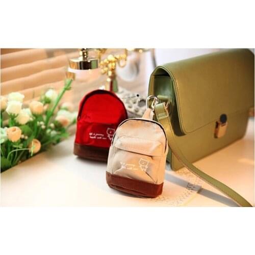 Creative bear school bag canvas coin purse mini coin box USB cable cosmetic earphone box school bag shape zipper bag girl