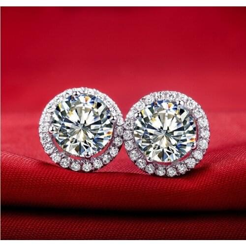 Splendid Earrings 2CT/Piece AU750 Moissanites Jewelry Stud Halo Women Engagement 750 White Gold Lab Carbon Earring Stud