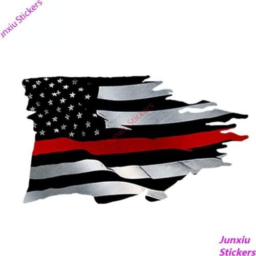 Vinyl Car Sticker Thin RED Line Tattered Flag Fine Decal RIGHT Bumper Camper Yacht Decal Camper Accessories Exterior PVC13x7cm