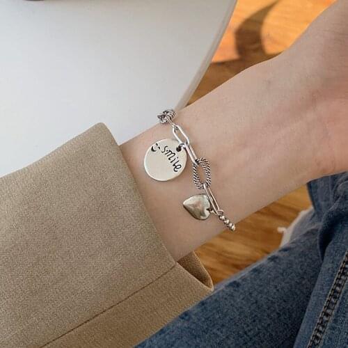 925 Thai silver jewelry with love bracelet ins round card student temperament retro simple jewelry for female party gifts
