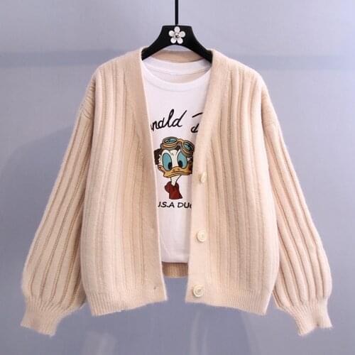 Sweater cardigan jacket women 2021 autumn and winter fashion temperament new Korean loose long-sleeved v-neck sweater