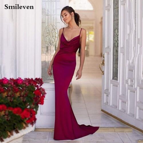 Smileven Summer Burgundy Sexy V Neck Spaghetti Strap Evening Dress Mermaid Longo Prom Party Gowns Backless Celebrity Dresses